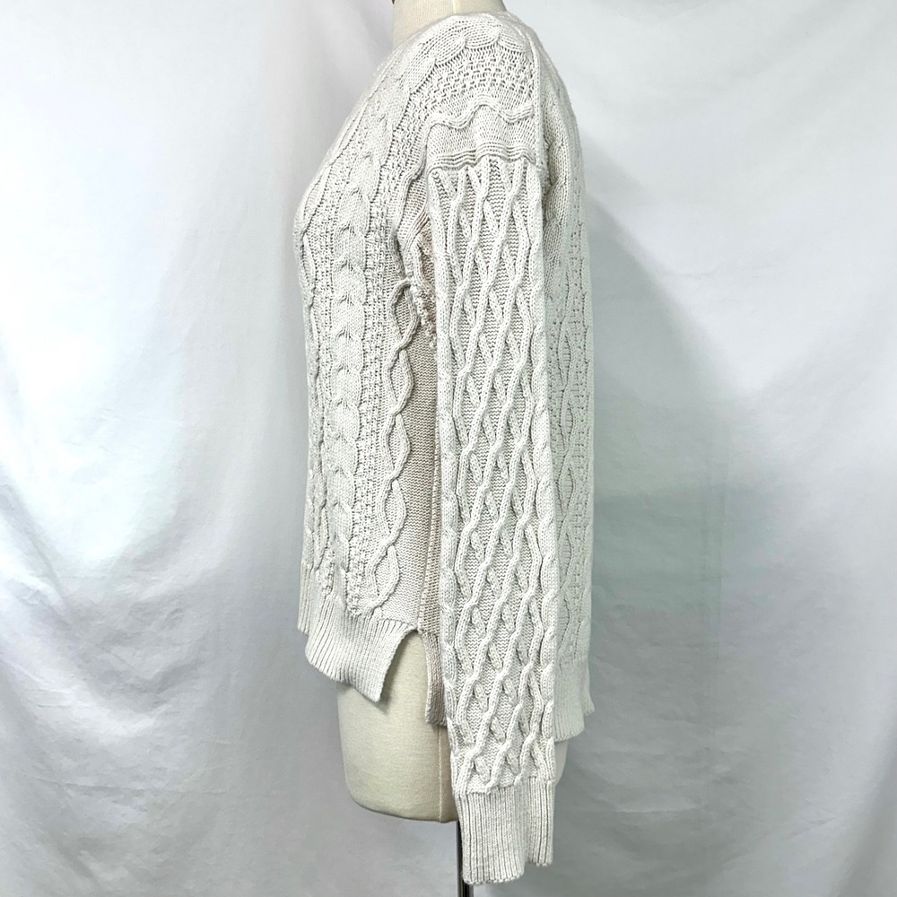 J CREW Cream 100% Cotton Cable Knit Sweater Crew Neck Womens S Preppy Minimalist - Picture 3 of 7